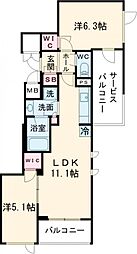 パークアクシス北千束ＭＯＣＸＩＯＮ 3階2LDKの間取り