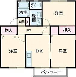 エスポワールカモシダA 2階3DKの間取り