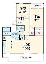 セレーノ大宮　Ａ棟 2階2LDKの間取り