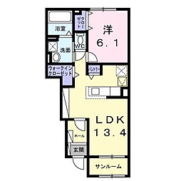 名鉄名古屋本線 石刀駅 徒歩14分の賃貸アパート 1階1LDKの間取り