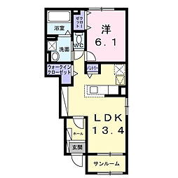 名鉄名古屋本線 石刀駅 徒歩14分の賃貸アパート 1階1LDKの間取り