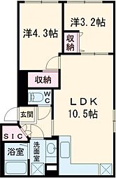 ウェルスクエア新宿戸山 3階2LDKの間取り