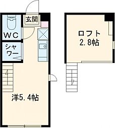 ハーモニーテラス桜上水III 2階ワンルームの間取り