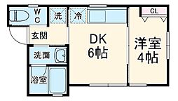 グリーンブーメラン 2階1Kの間取り