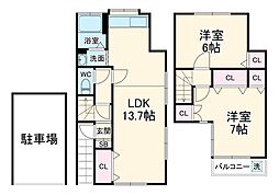 東葛西4丁目テラスハウス 1階2LDKの間取り