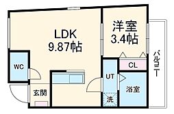 ティンガーラ須ヶ口　EAST 3階1LDKの間取り