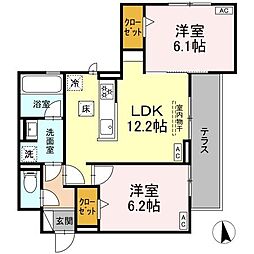 近鉄名古屋線 伏屋駅 徒歩4分の賃貸アパート 2階2LDKの間取り