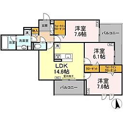 近鉄名古屋線 伏屋駅 徒歩4分の賃貸アパート 3階3LDKの間取り