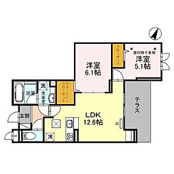 東武東上線 川越駅 徒歩9分の賃貸アパート 1階2LDKの間取り
