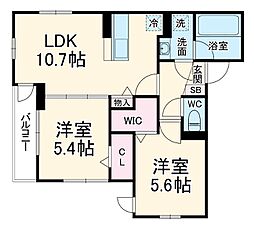 D-ROOMトリシア市川東大和田1丁目 201 2階2LDKの間取り