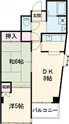 ロワールミタハイツ 5階2DKの間取り