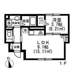 グランデュール信濃町 1階1LDKの間取り