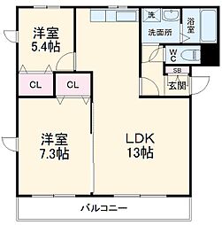 グランド・カオル　II 3階2LDKの間取り