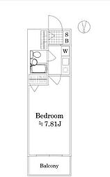 朝日八王子マンション 7階1Kの間取り
