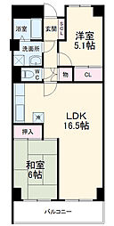 パークエイト戸田 4階2LDKの間取り