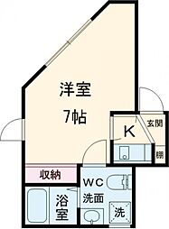 レゼント 3階1Kの間取り