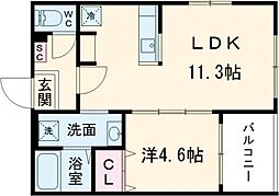 ボヌール太秦 2階1LDKの間取り