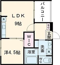 ボヌール太秦 2階1LDKの間取り