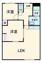 ピボットマンション池下 3階2LDKの間取り
