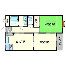 メゾンアーバンスコープ 1階2DKの間取り