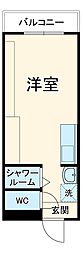 花の木ハイツ 3階ワンルームの間取り