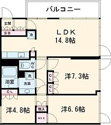 ガーデニエール砧ＷＥＳＴ 8階3LDKの間取り