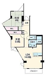 シェ・ノートフ桑原台 4階2DKの間取り