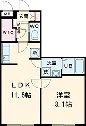 スカイラシクラス平和台 1階1LDKの間取り