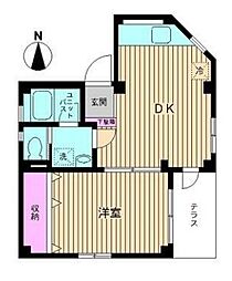 ヴェルジュール阿佐ヶ谷 2階1DKの間取り