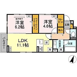 サンシティF 2階2LDKの間取り