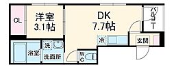 アミティア円町 2階1DKの間取り