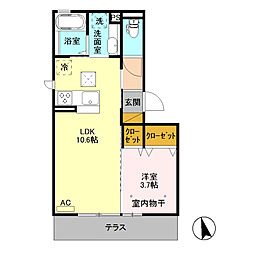 エクセルシオールII 1階1LDKの間取り