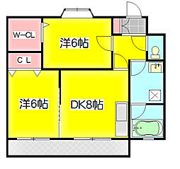 第6ビューストーンハイム 2階2DKの間取り