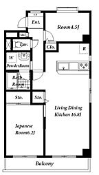 ジョワイユ用賀 1階2LDKの間取り