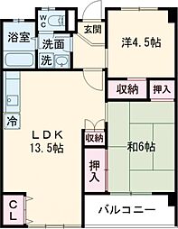 調布住宅 7階2LDKの間取り