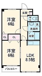 レナジア三郷 5階2LDKの間取り