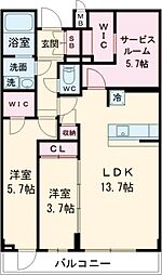 アジールコート都立大学 3階2SLDKの間取り