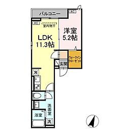 D-ROOM万町II 2階1LDKの間取り