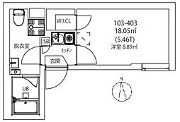 CITY WALK 王子 4階ワンルームの間取り