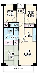 グロリオール里見弐番館 5階3LDKの間取り