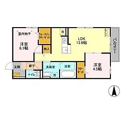 海正　B 2階2LDKの間取り