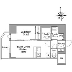コンフォリア・リヴ北浜高麗橋 8階1LDKの間取り