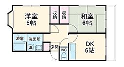 スカイＦＢＫ 4階2DKの間取り