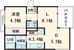ｔｒｅｅ’ｓ 3階1LDKの間取り