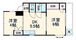ヴィラヨシダ東川口 3階2DKの間取り