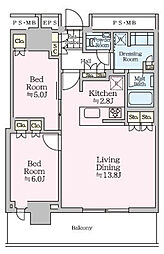 ザ・タワー十条 28階2LDKの間取り