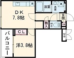 ZOOM西早稲田 4階1DKの間取り