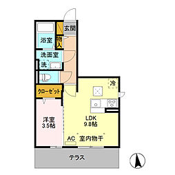 カスタリア　Ｂ 1階1LDKの間取り