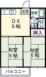 フォーヴル山田 1階2DKの間取り