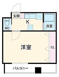グランメゾン習志野 4階1Kの間取り
